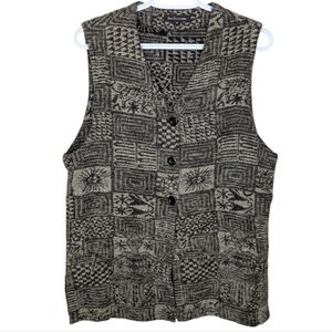 Vintage Eric Alexandre Black and Cream Knit Patterned Vest Size 40 Large Womens